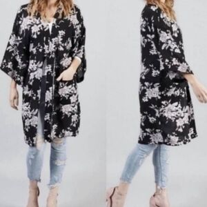 Spiritual Gangster Maya Black Floral Kimono Cardigan Front Tie One Size Black OS